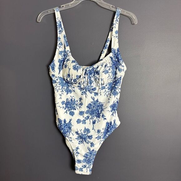 Berlook White & Blue Floral One Piece Swimsuit Size Medium NEW - Picture 3 of 15